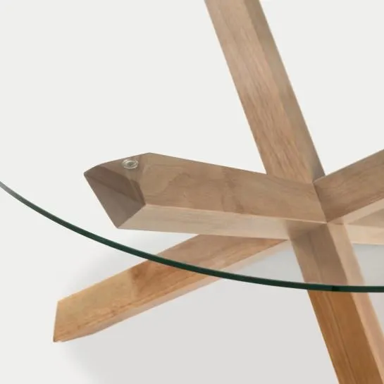 Mesa comedor redonda sobre cristal y madera maciza 120