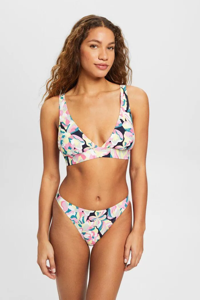Top de bikini acolchado con estampado floral