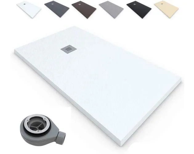 Plato Ducha RESINA Terra | BLANCO | 70x150 | textura PIZARRA | +Válvula