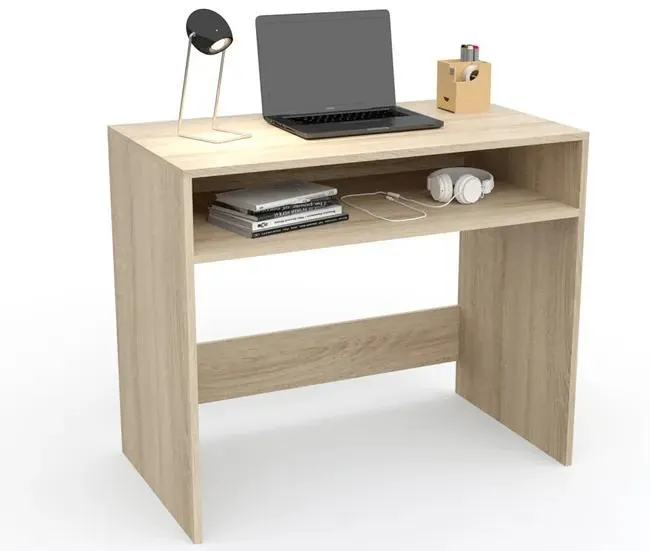 Escritorio Estudio con balda, Mesa de Ordenador, Mesa Juvenil 90 X 76 X 50 cm Roble Dormidán