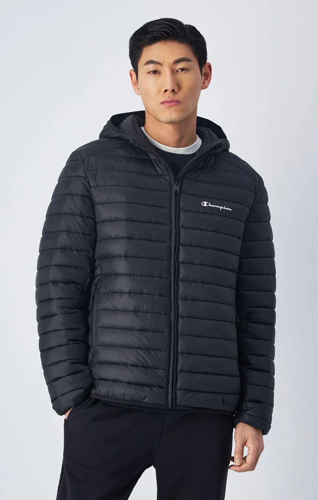 Chaqueta acolchada con capucha con logotipo Champion