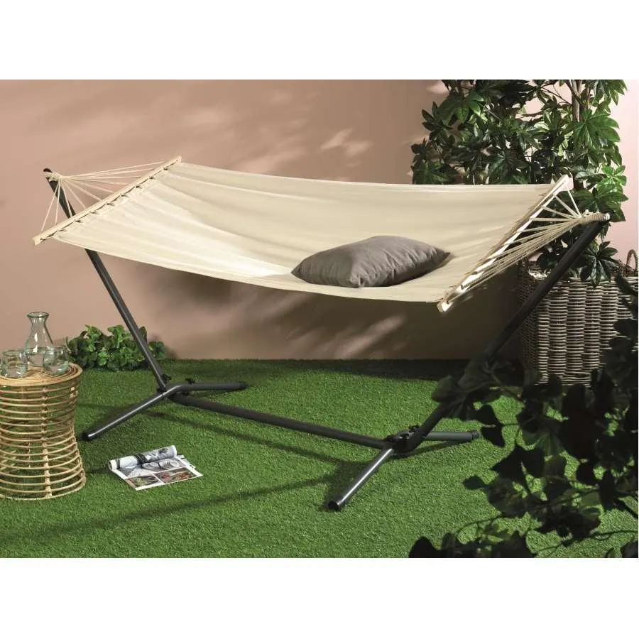 HAMACA BLANCA FSC100% BARRA MADERA ABEDUL CON SOPORTE