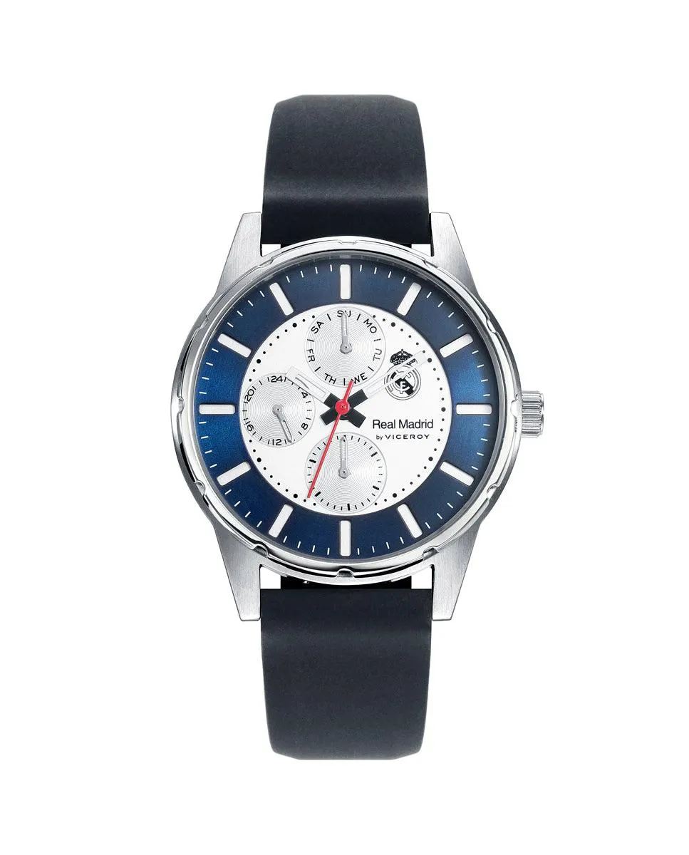 Reloj de cadete Real Madrid multifunción de acero y correa de silicona negra