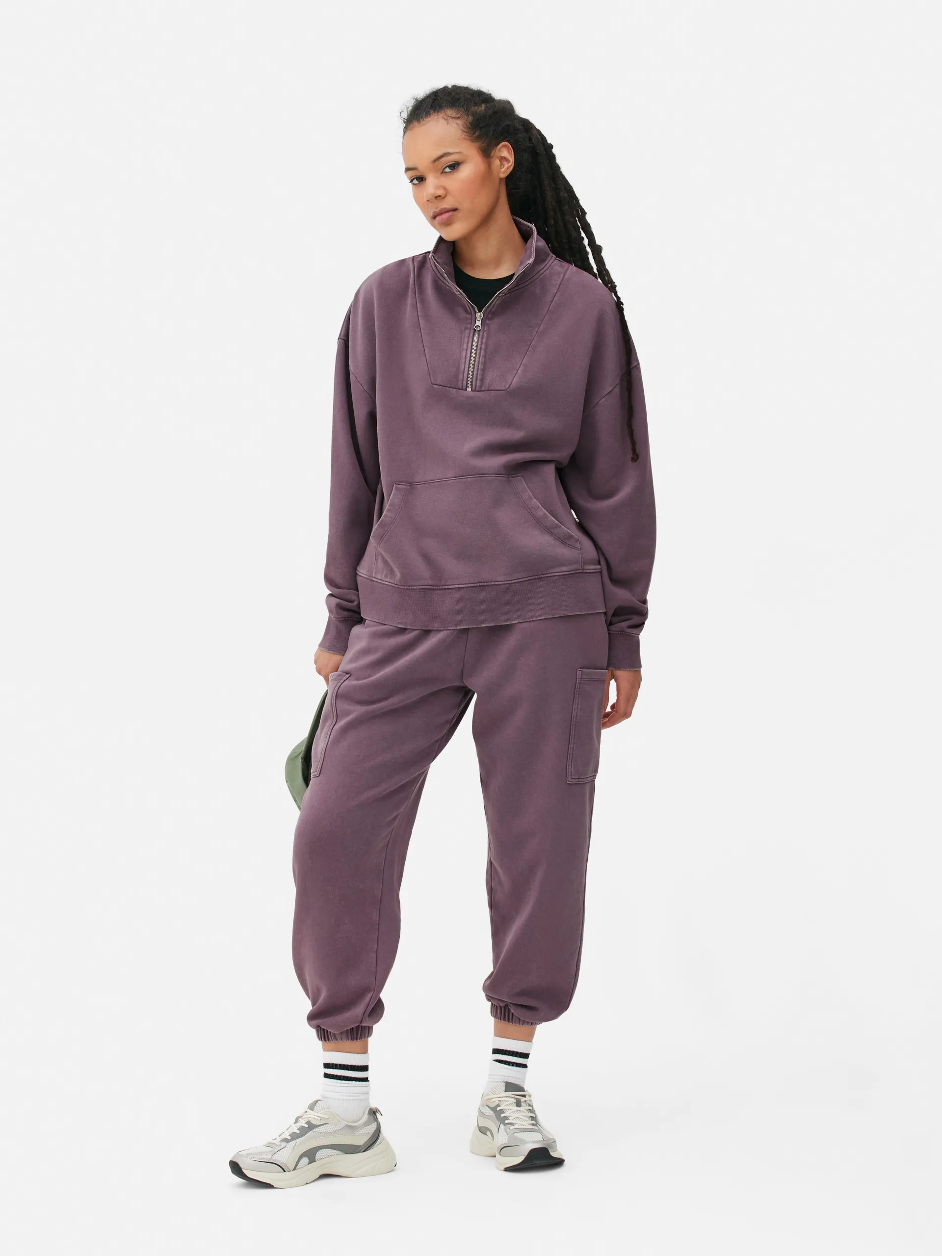 Felpa con mezza zip a lavaggio acido