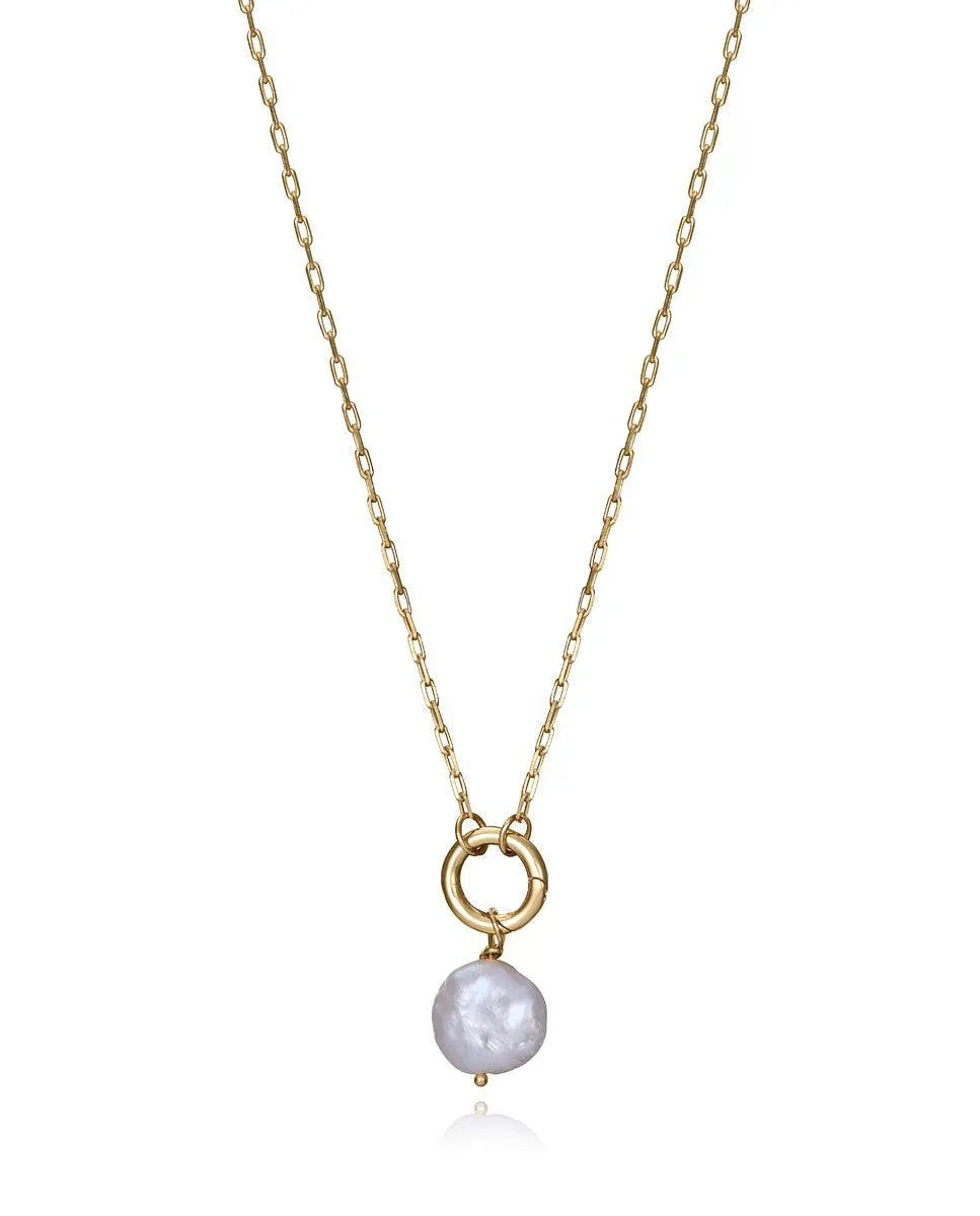 Collar Elegant de plata de ley con baño de oro , con aro y colgante de perla cultivada