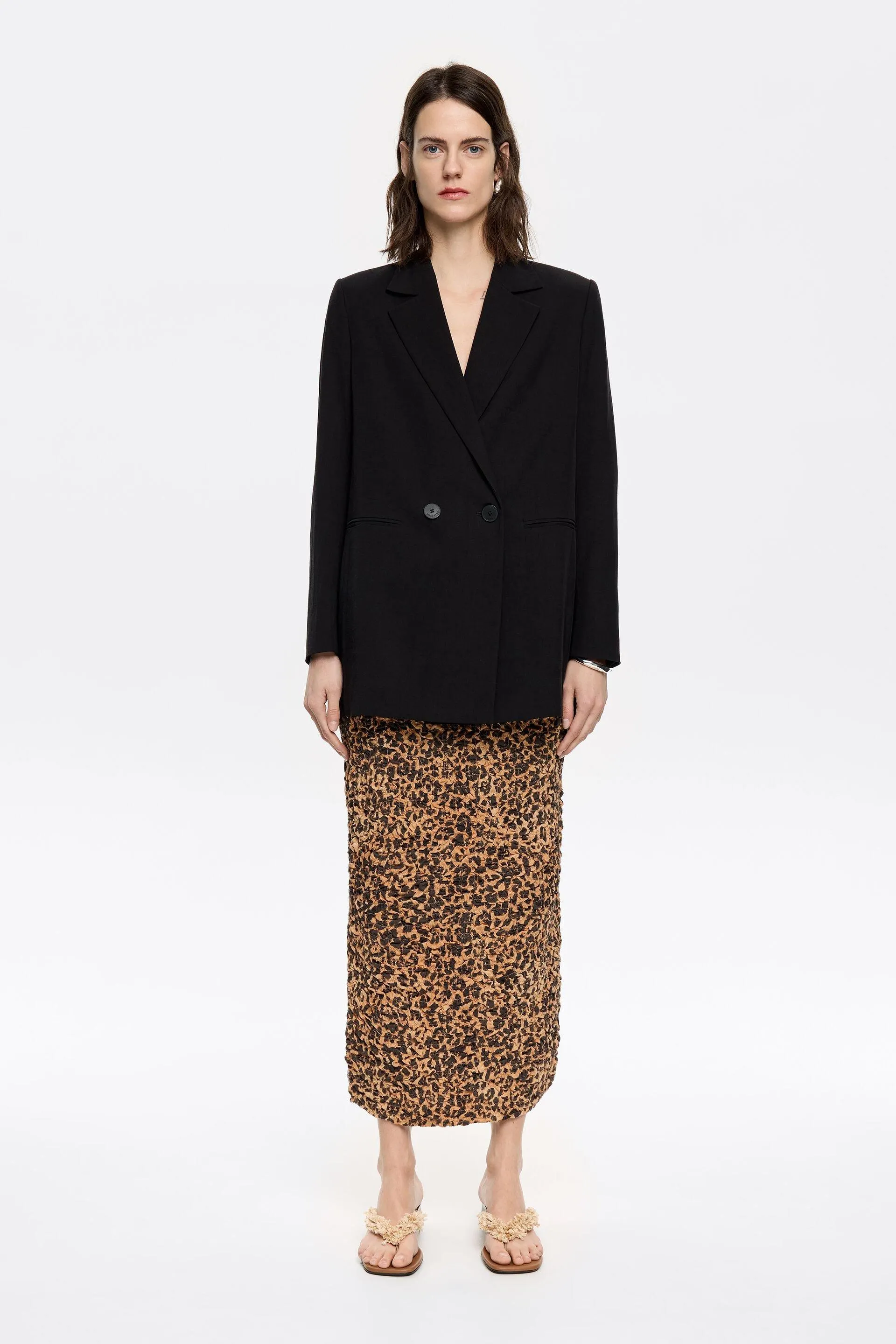 Falda recta fruncida Leopard natural