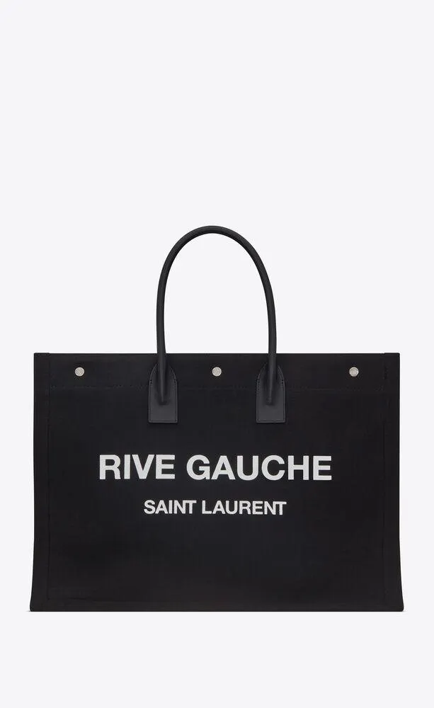 rive gauche large tote bag de lino y piel