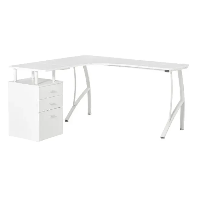 Escritorio Esquinero HOMCOM MDF, Metal Blanco 143.5x143.5x76 cm 920-032V01WT