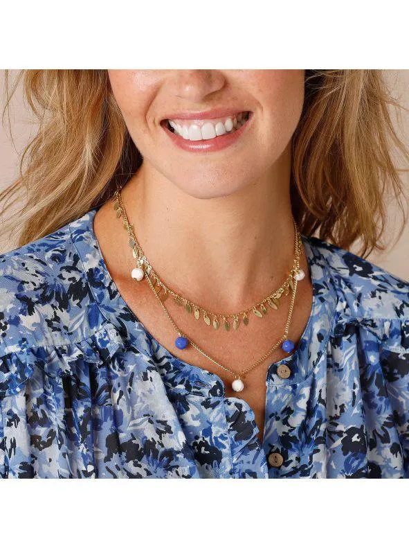 Collar perlas fantasía y hoja dorada