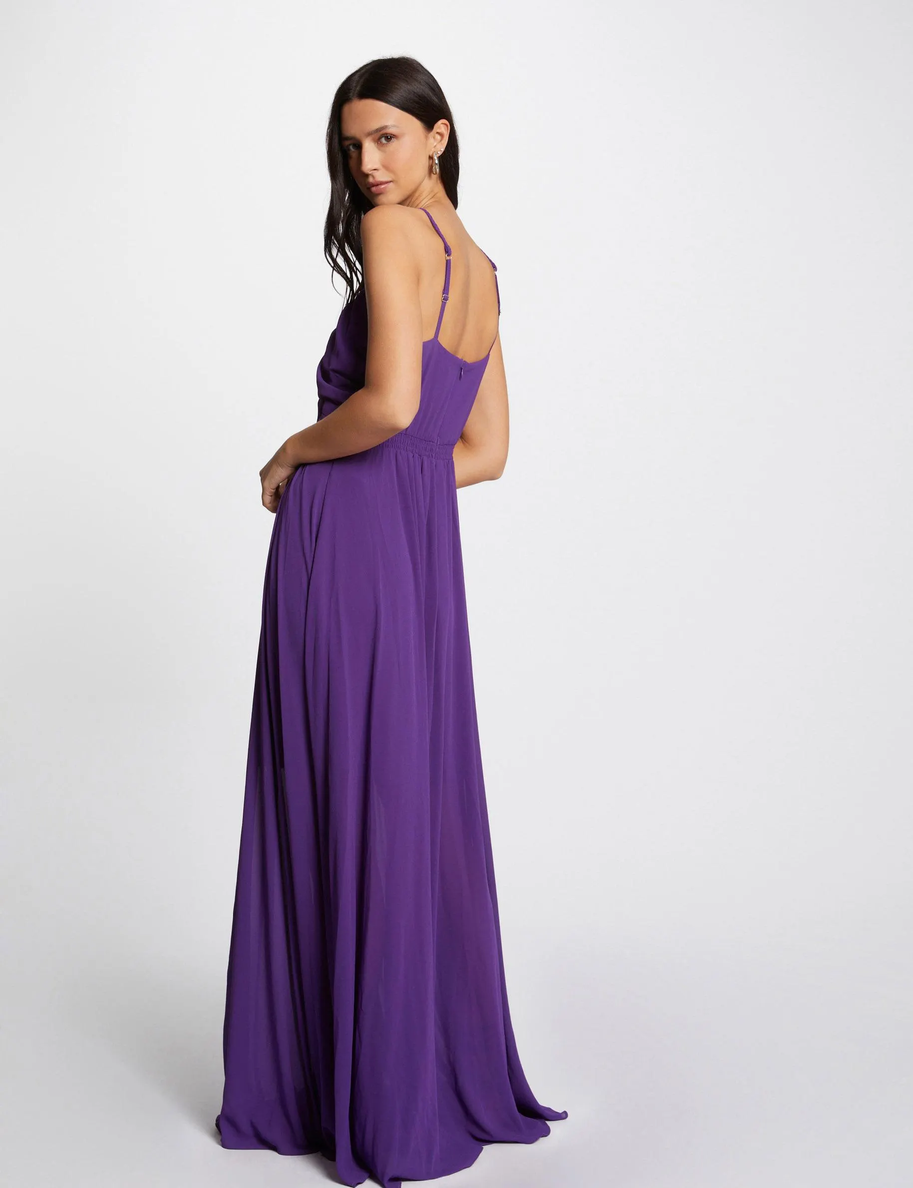 Vestido largo acampanado violeta mujer