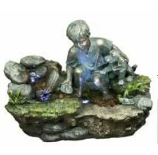 Fuente estanque niño con perro elaborada en material de poliresina ideal para interiores y exteriores