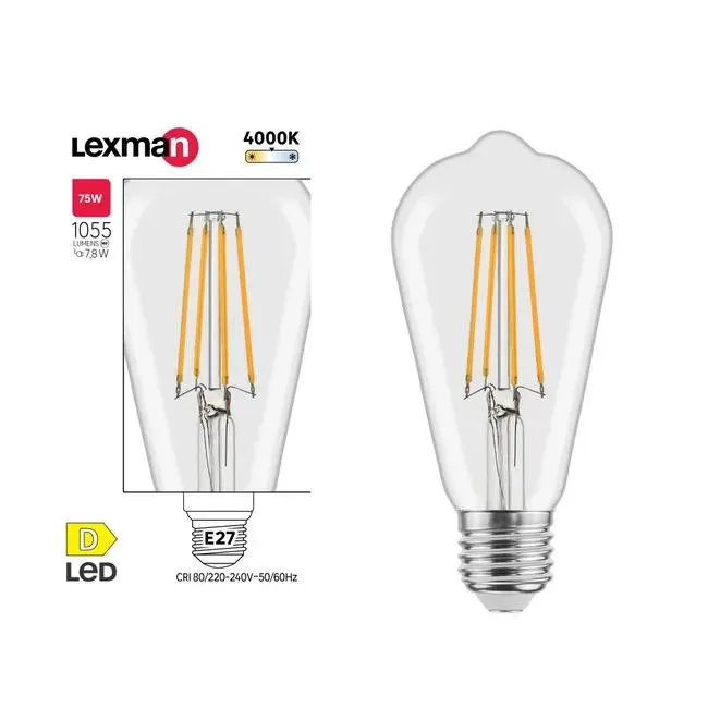 Bombilla LED filamento E27 1055 lm blanco neutro Lexman