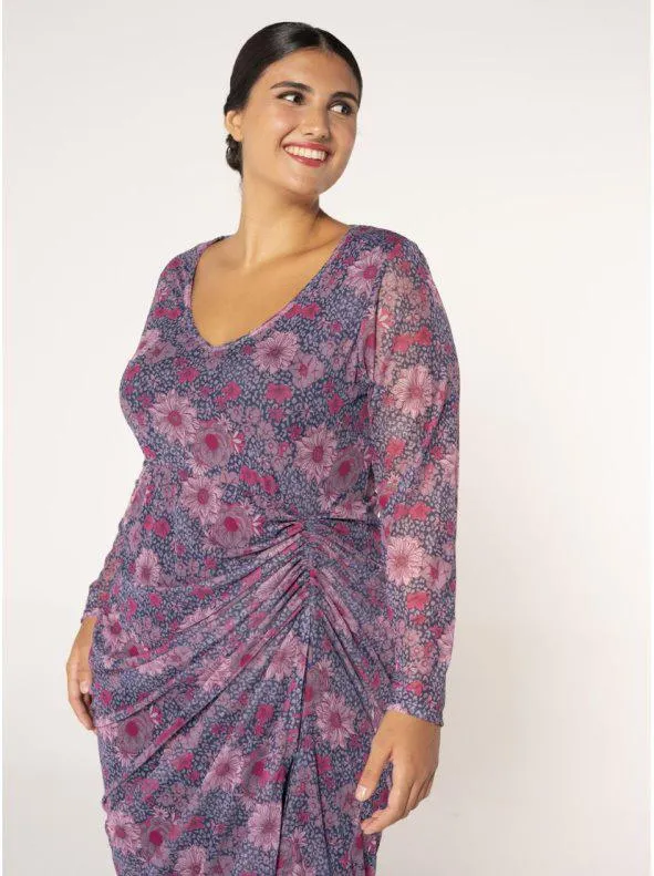 Vestido midi de mesh estampado con forro