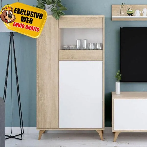 Vitrina 3 puertas blanco Roble Relax