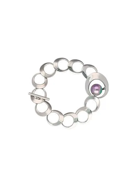 Pulsera de acero Petra encadenada con perla gris