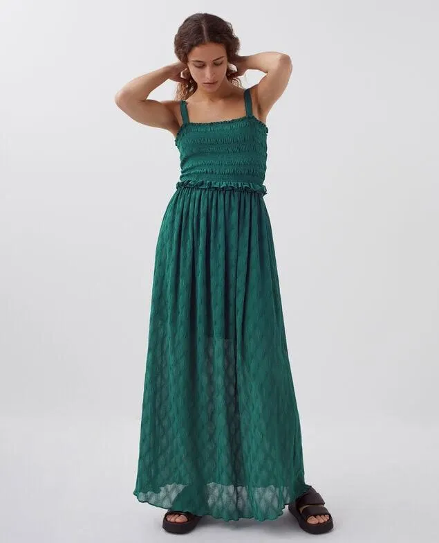 Vestido largo fluido con fruncidos spruced up blue