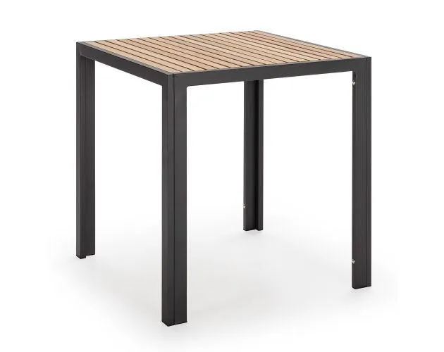 Mesa de jardín coral cuadrada de madera y metal negro 70x70 cm