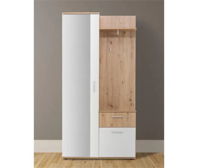 Recibidor con 1 cajón, 1 puerta, perchero, 4 estantes y 1 espejo JACKY