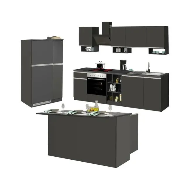 Cocina completa Dancelott, Conjunto de cocina modular, Cocina modular con múltiples elementos, 100% Made in Italy, Antracita y Pizarra