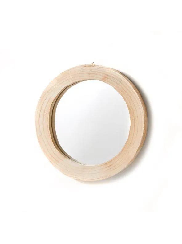 Espejo redondo de madera natural