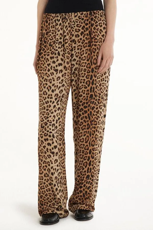 Pantalones Largos y Anchos de Tela de Viscosa