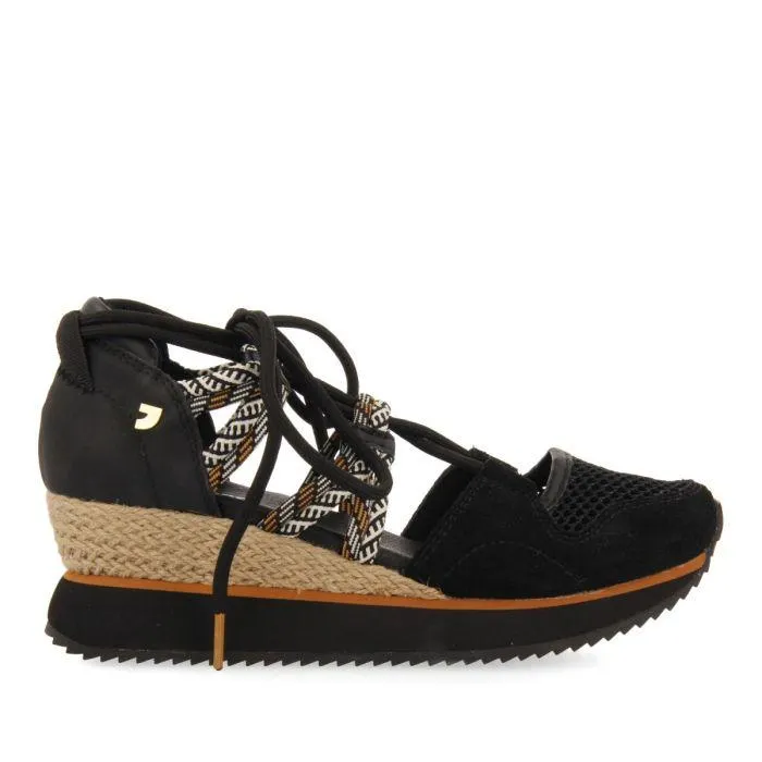 BLACK SPORTS SANDALS ESPADRILLE TYPE WITH WEDGE FOR WOMEN IONA