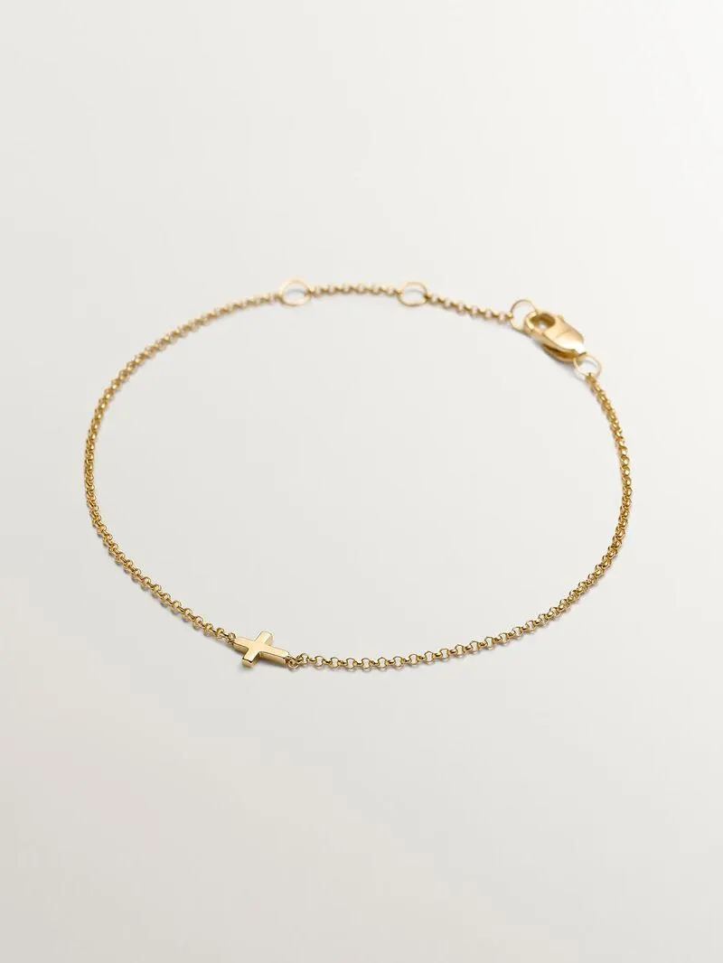 Pulsera de oro amarillo de 9K con cruz