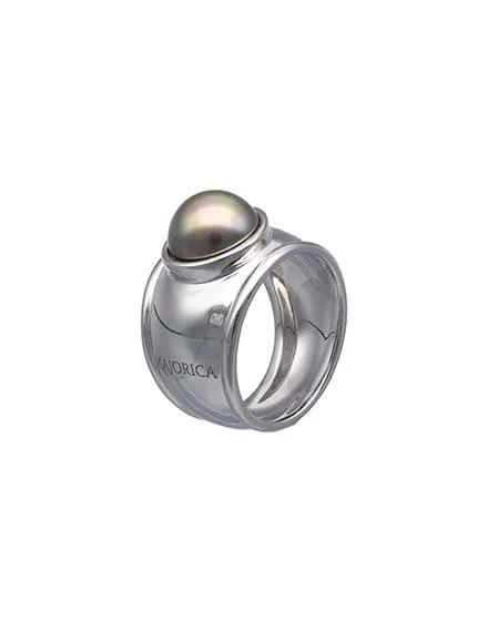 Anillo Tahití plata y perla media bola