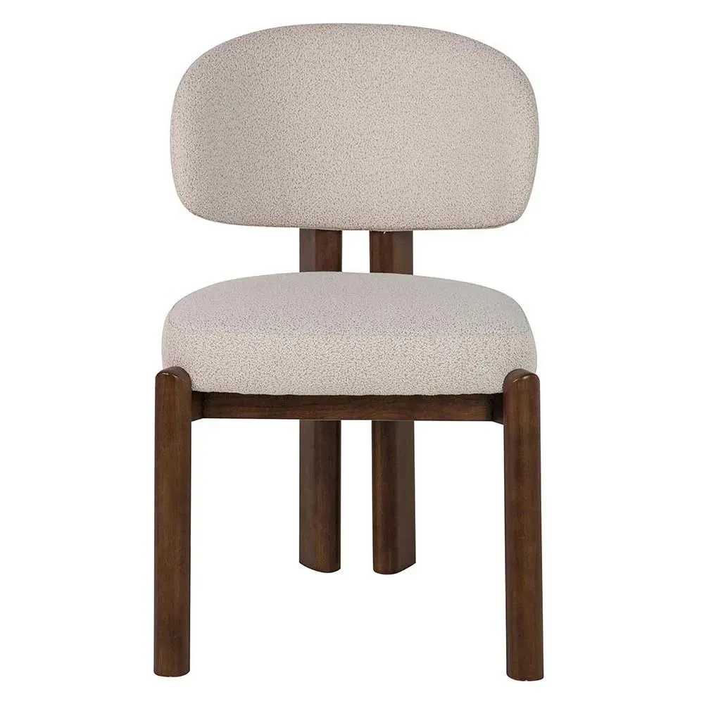 Silla de comedor de roble color nogal tapizada beige Nala