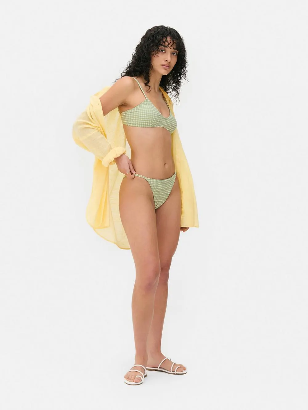 Slip bikini a vita alta a quadretti