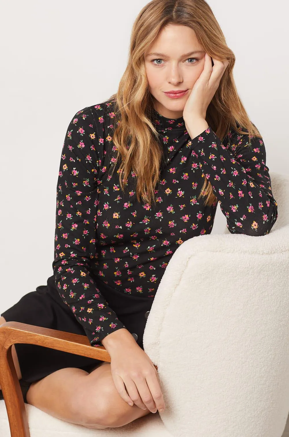 Camiseta manga larga estampado floral