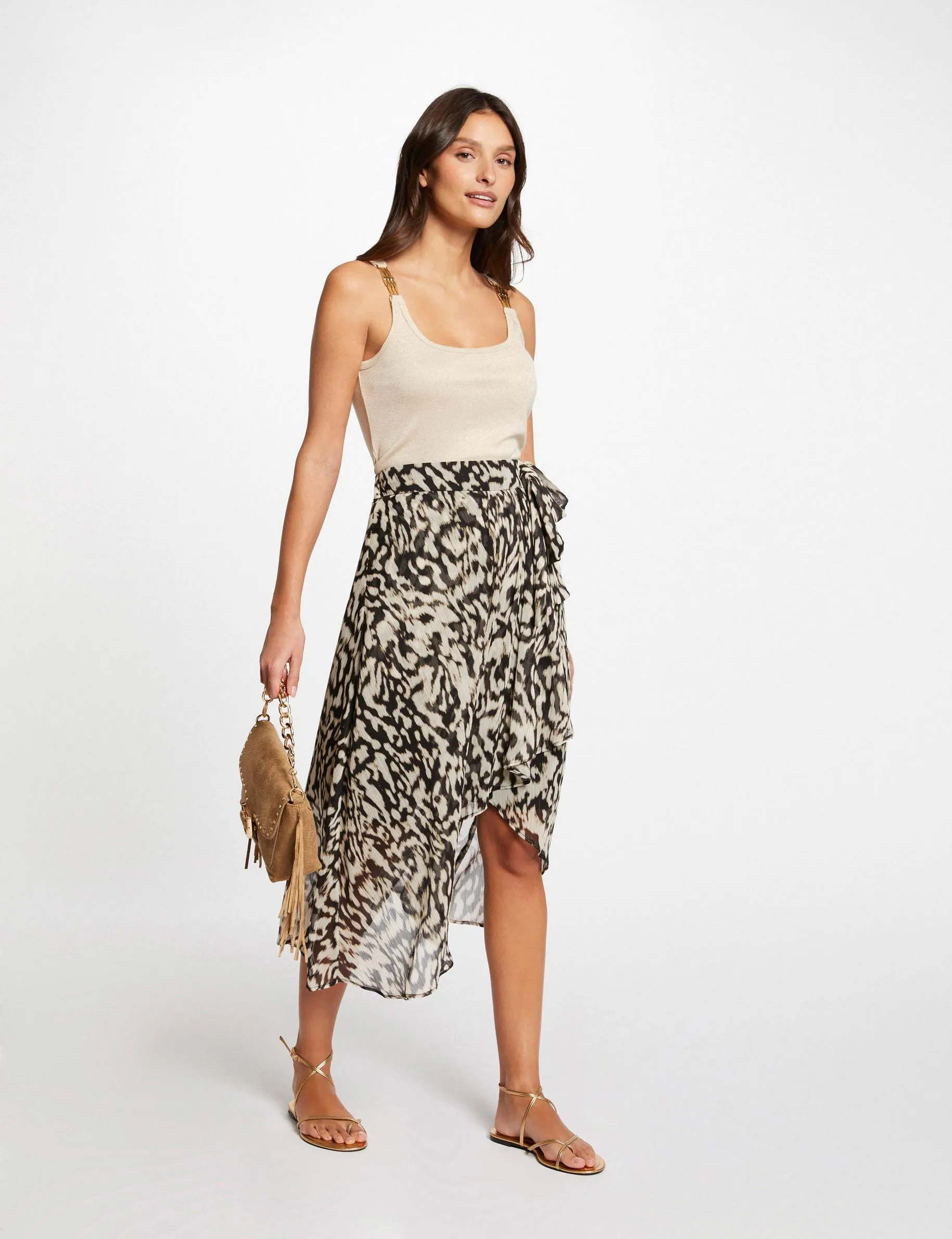 Falda midi estampado animal multico mujer