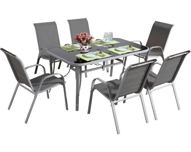 Conjunto de jardín mesa + 6 sillas de textileno "córdoba + porto" - gris cl