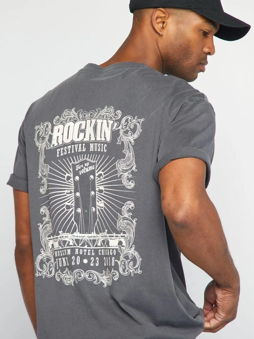 Camiseta estilo oversize estampada - GRIS