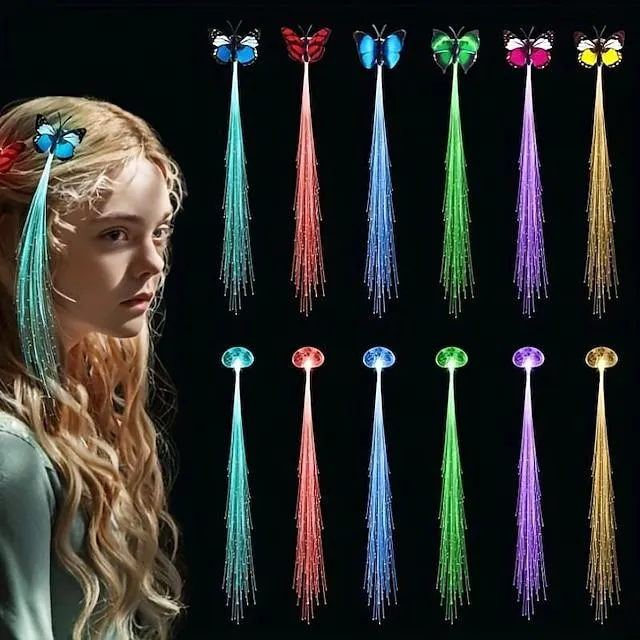 Accesorios para el cabello de hadas con luz led, clips de extensión trenzados para mujeres y niñas, suministros de favores de fiesta que brillan en la oscuridad, accesorios neón rave, peluca para