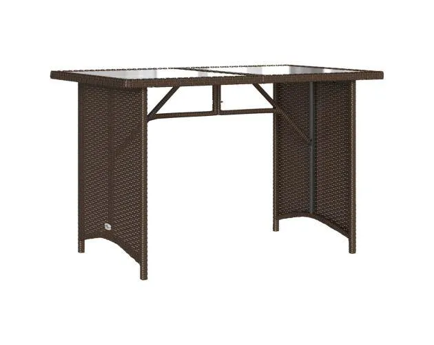 vidaXL mesa de jardín superficie vidrio ratán pe marrón 110x68x70 cm
