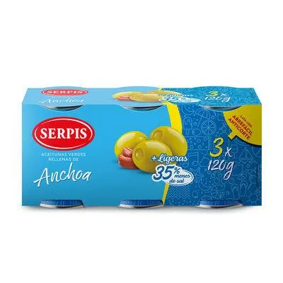 Aceitunas ligeras rellenas Serpis pack 3