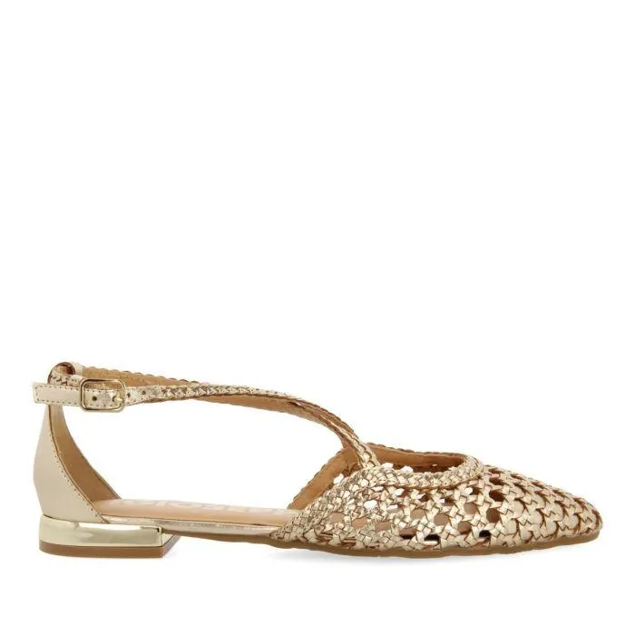 PLATINUM COLORED LEATHER BALLERINAS WITH BRAIDED DETAIL FOR WOMEN LESKOVIC