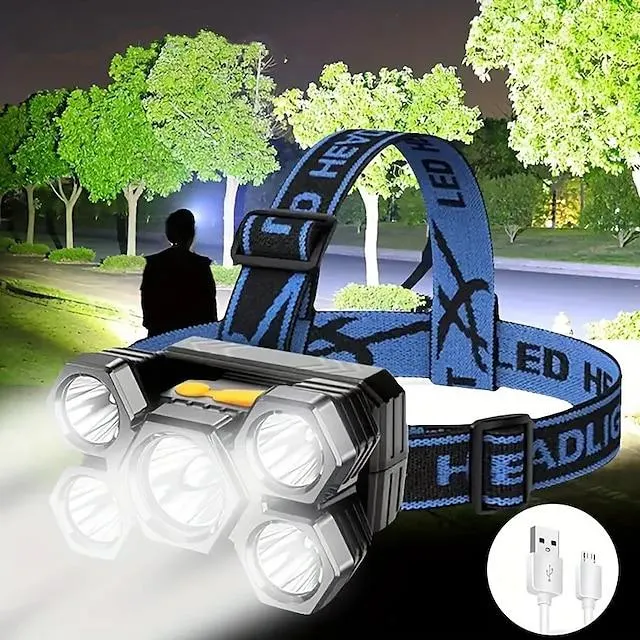 USB recargable 5 led faro 4 modos de trabajo cabeza linterna impermeable para acampar al aire libre pesca correr montar