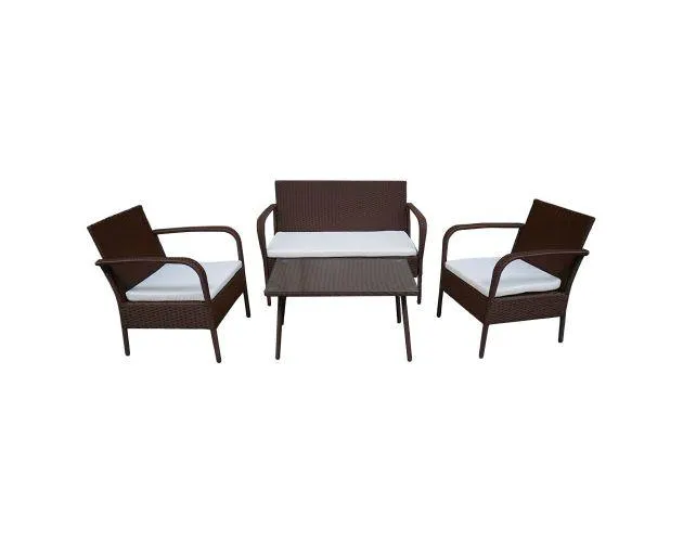 Conjunto jardín lipari en resina trenzada marrón 4 plazas - cojines beige