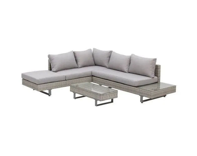 Conjunto de muebles de ratán acero, ratán pe, poliéster color gris