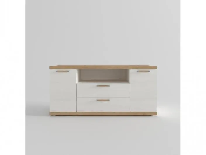 Mesa tv. 2 puertas,hueco y 2 cajones color artisan-polar de 120 cm.