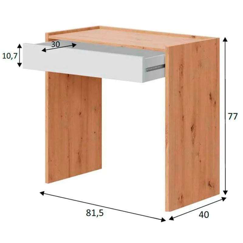 Escritorio juvenil Junior con cajón roble nodi/blanco artik 77x81,5x40 cm