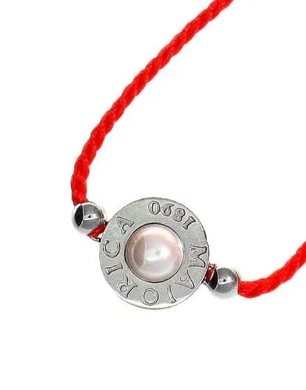 Pulsera Lipari trenzada roja con perla media bola