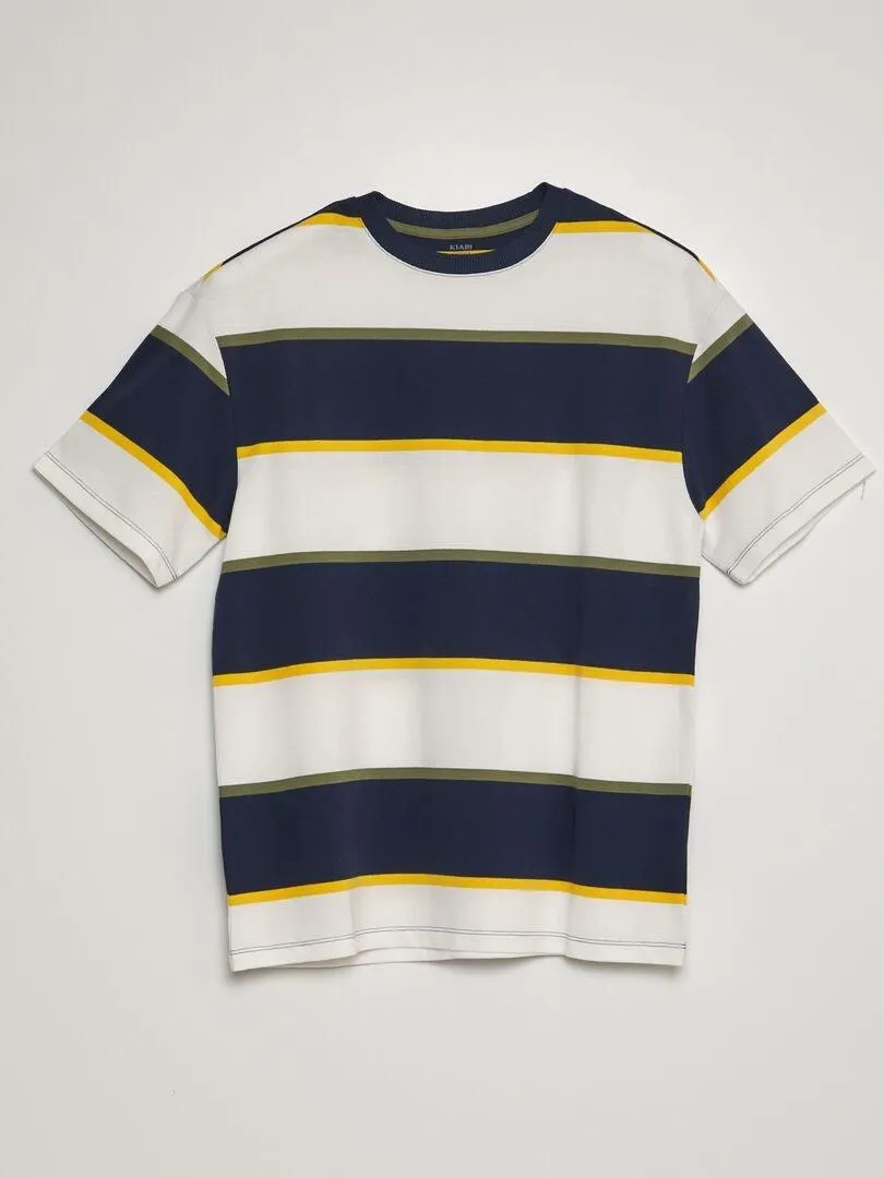 Camiseta de piqué de algodón a rayas - BLANCO