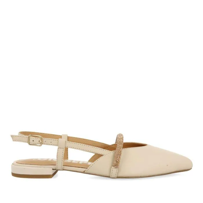OFF-WHITE LEATHER SLIP-ON BALLERINAS WITH JEWEL DETAIL STRAP FOR WOMEN GODRANO