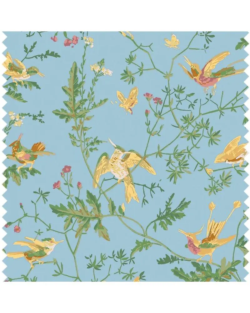 TELAS Hummingbirds Cotton Buttercup Yellow On Cornflower Blue F125-3011