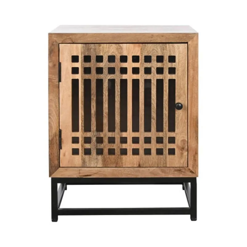 Mango wood and glass bedside table