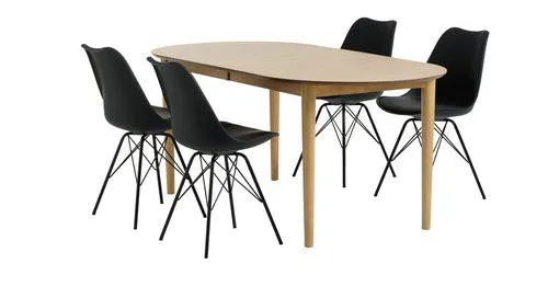 Mesa EGENS L190/270 roble + 4 sillas KLARUP negro
