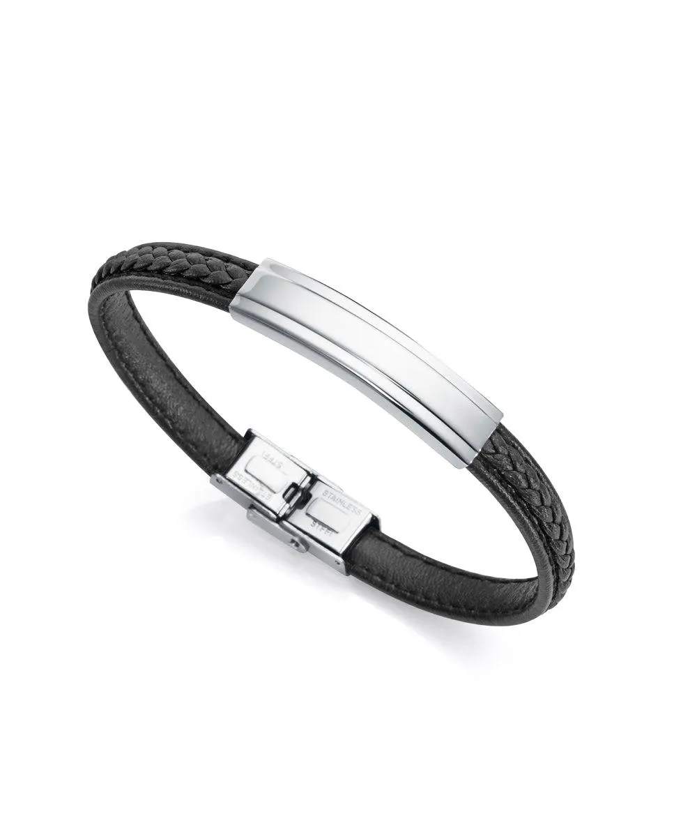Pulsera Air de acero con piel negra